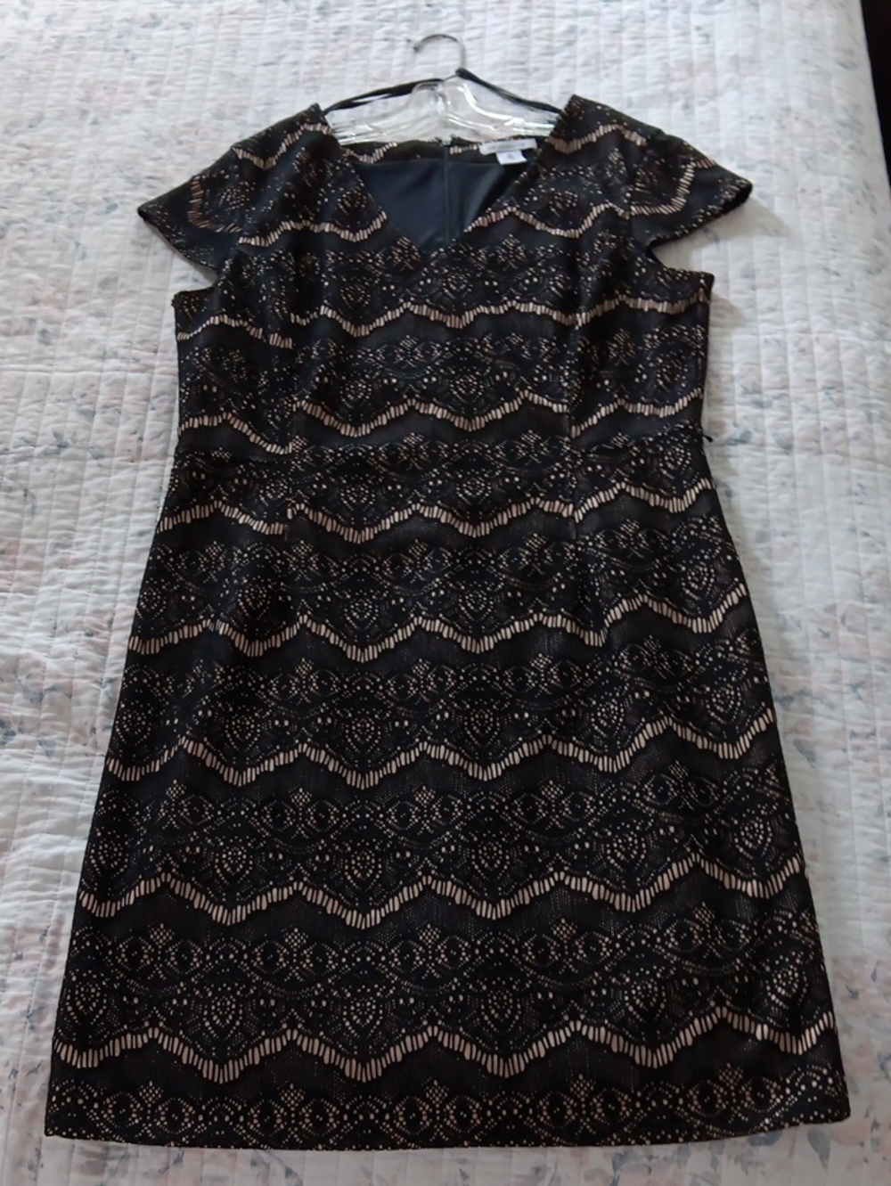 Liz Claiborne Black Lace Midi Dress with Nude Underlay